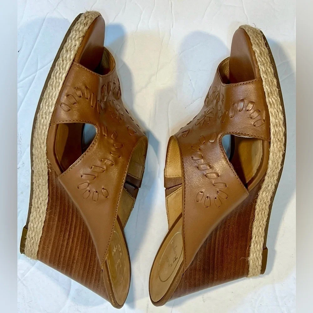 Jack Rogers Wedge Sandal Womens Whipstiched Brown Sophia Size 8